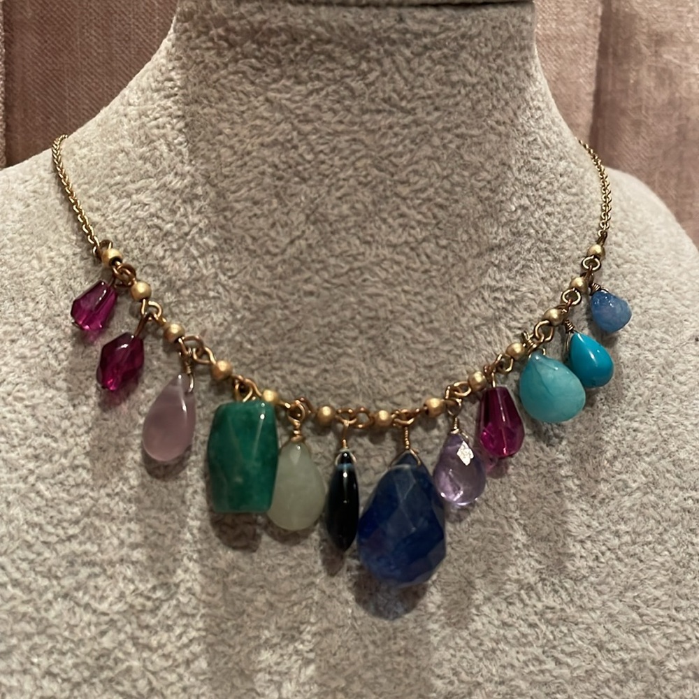 Multicolored Gemstone Beaded Necklace 16”